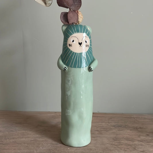 Soliflore lion en céramique vase émaillé