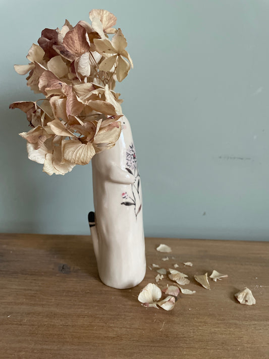 Soliflore chat au bouquet rose en céramique vase émaillé