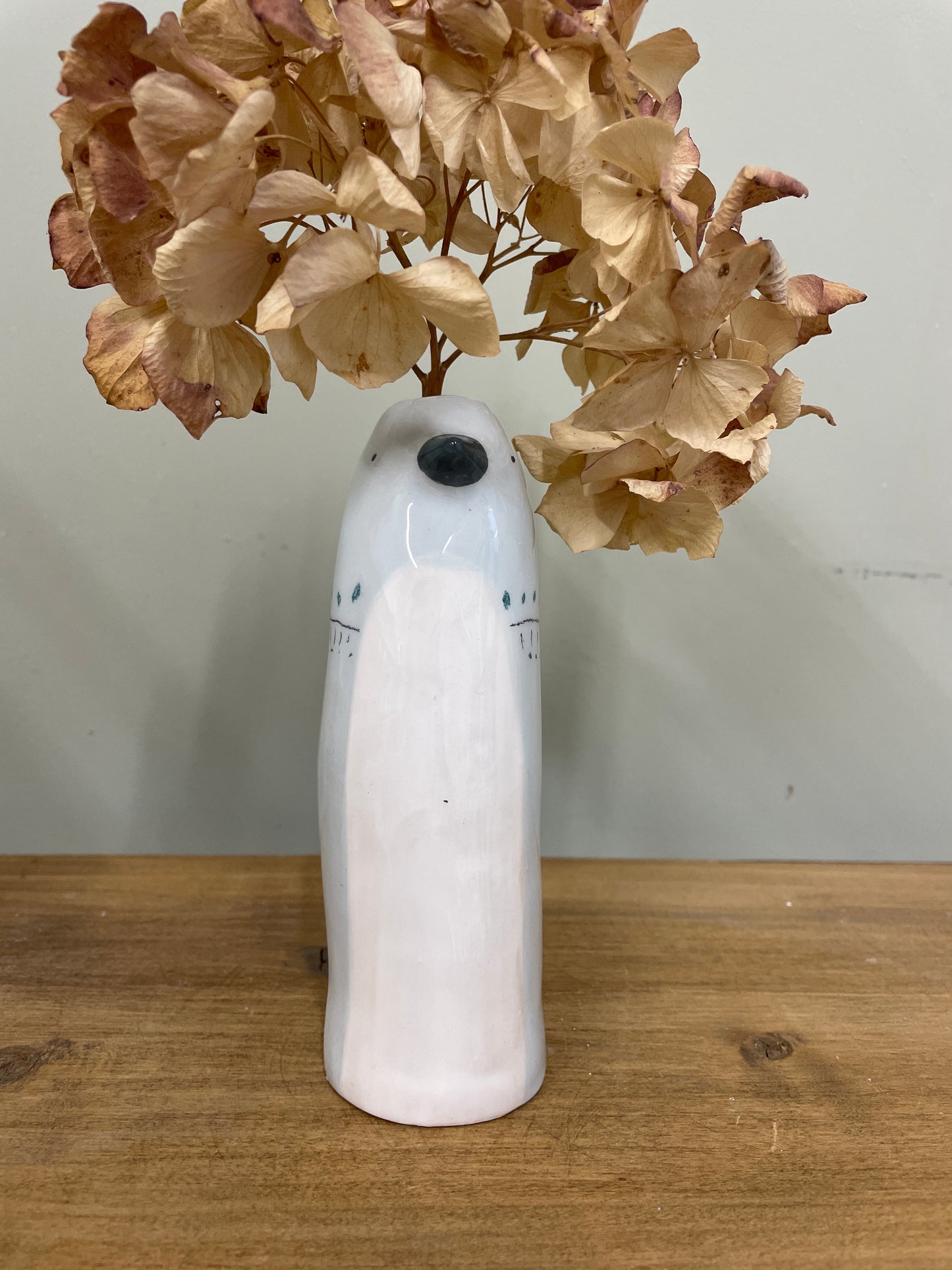 Soliflore oiseau gris bleu en céramique vase émaillé