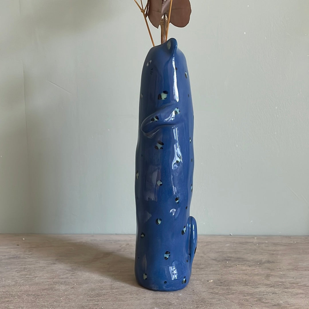Soliflore panthère bleue vase en céramique émaillé