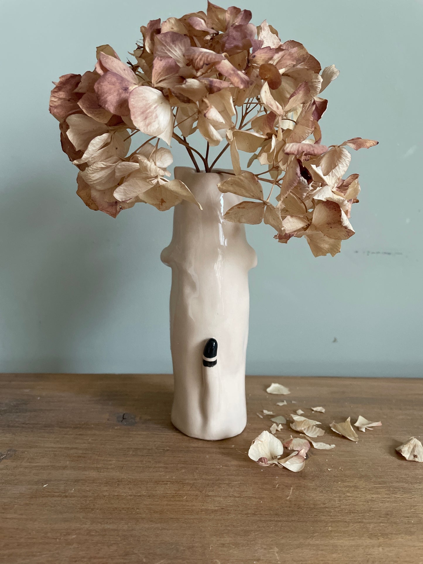 Soliflore chat au bouquet rose en céramique vase émaillé