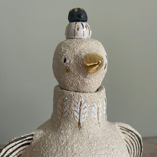 Flacon oiseau roi en céramique - grès & or