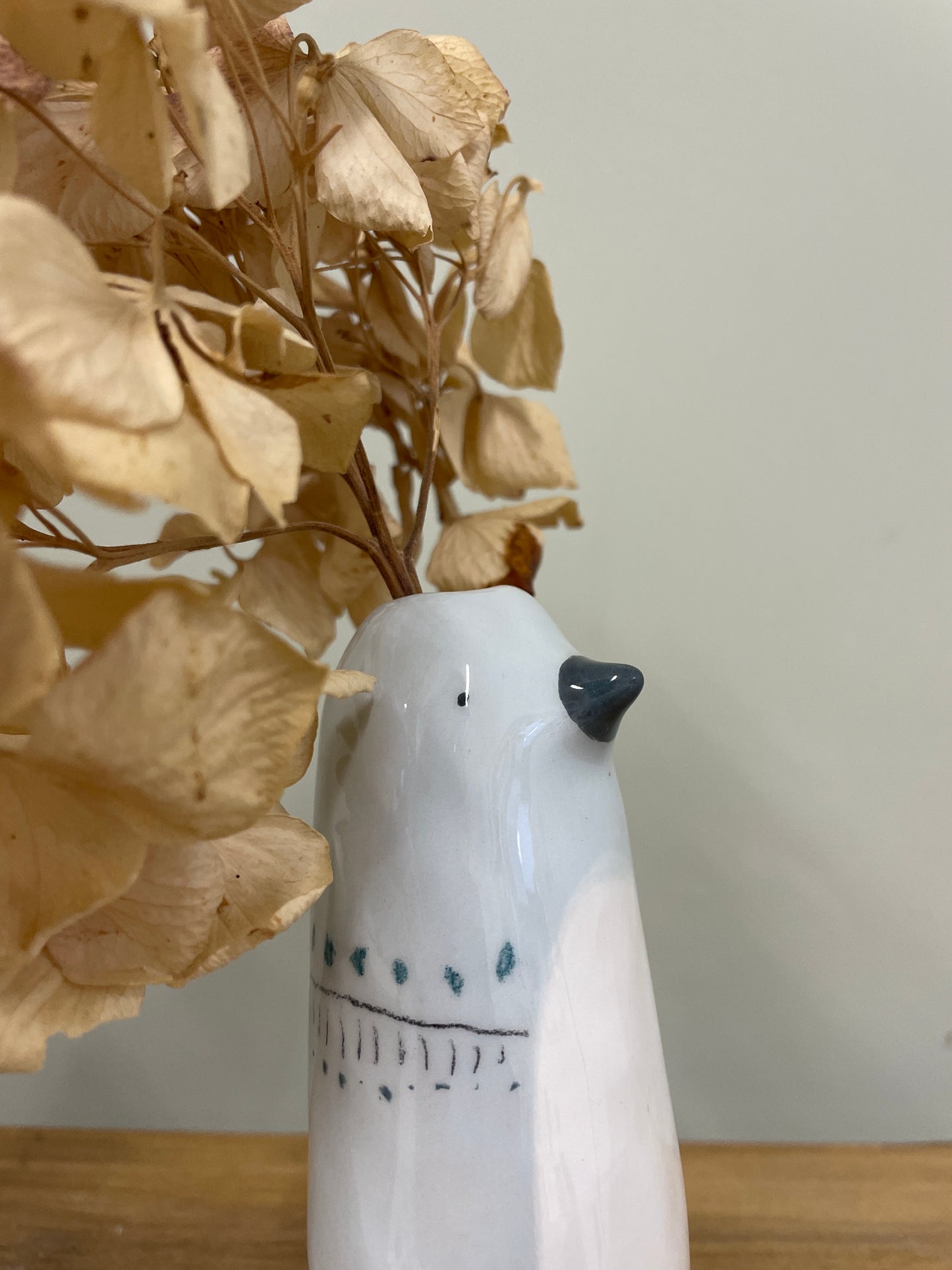 Soliflore oiseau gris bleu en céramique vase émaillé