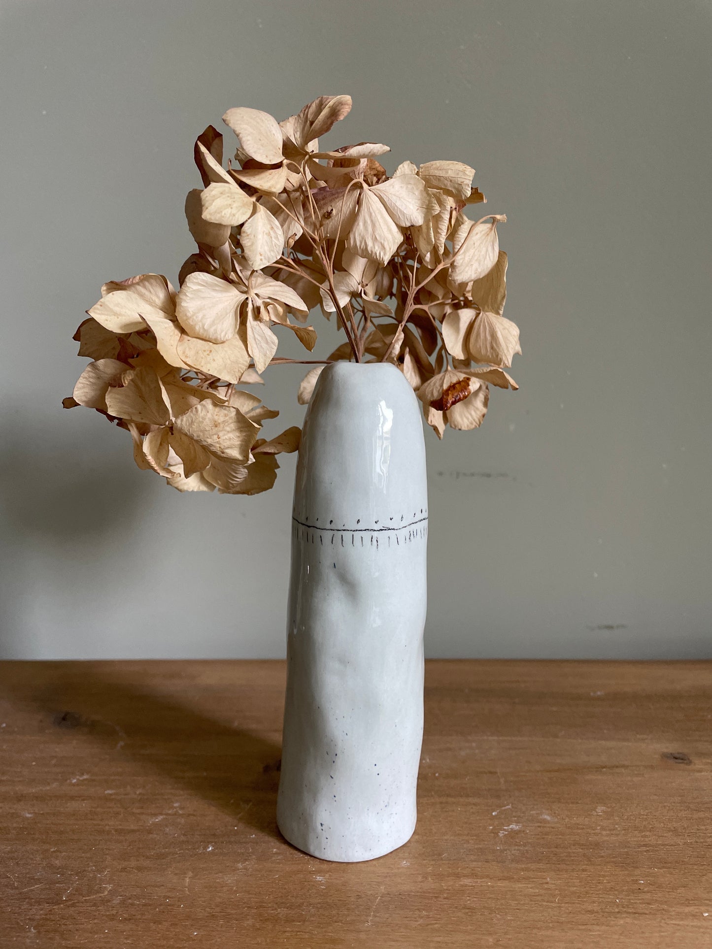 Soliflore oiseau gris bleu en céramique vase émaillé