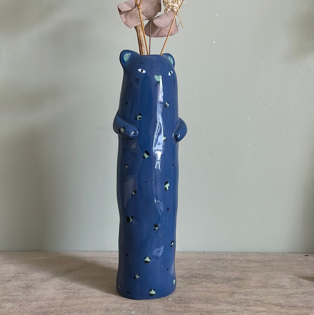 Soliflore panthère bleue vase en céramique émaillé